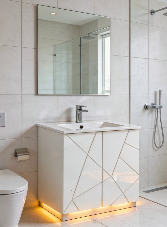 Vanitory Laqueado Con Puertas Ruteadas C/ Bacha