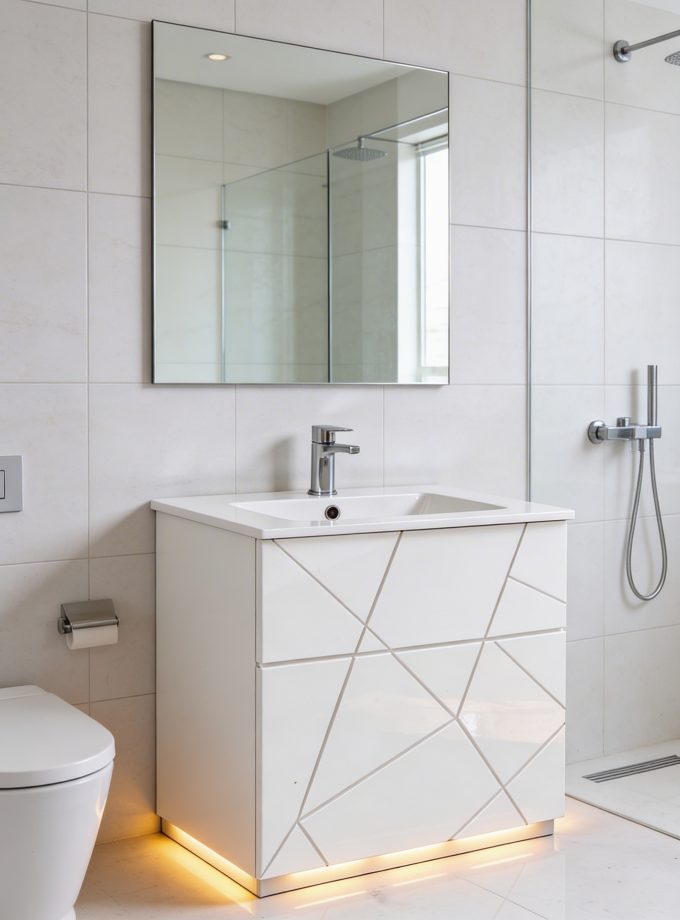 Vanitory Laqueado Con Frentes de Cajones Ruteado C/ Bacha